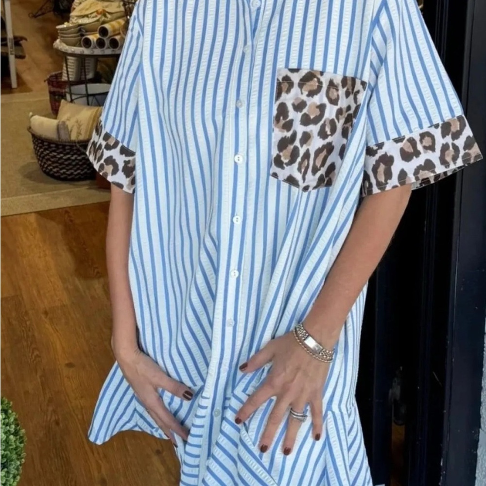 Entro Leopard Print Accent Shirt